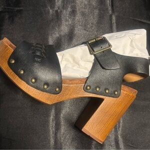 Black Leather Women's Platform Sandals